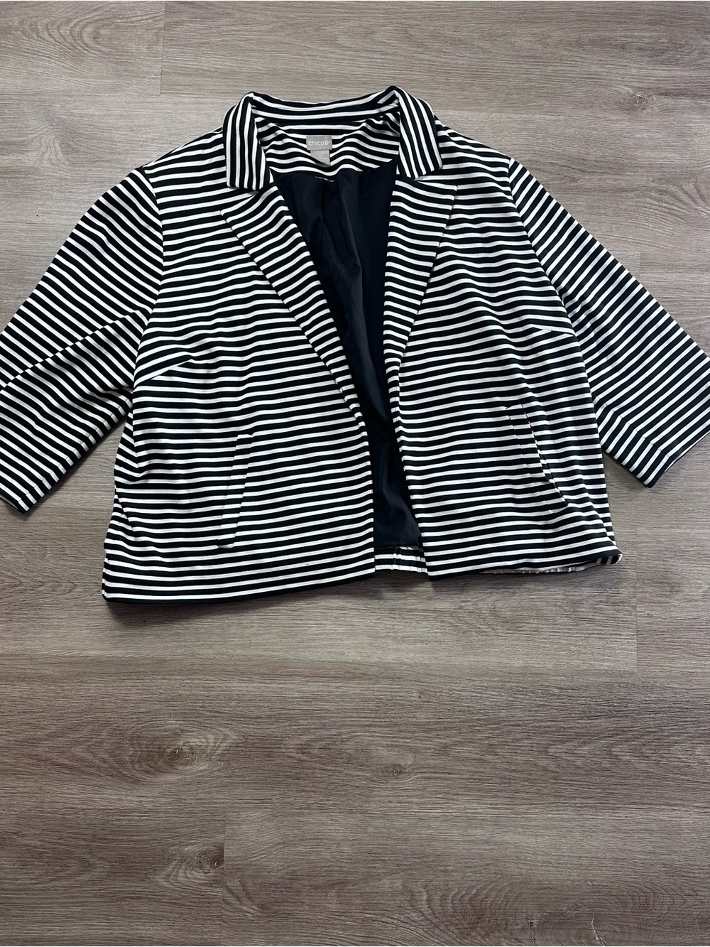 Chico's Black & White Striped Cropped Blazer